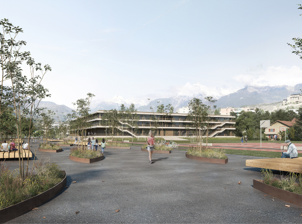 Lycée – Collège Cour Roger Bovin à Sion vue extérieure